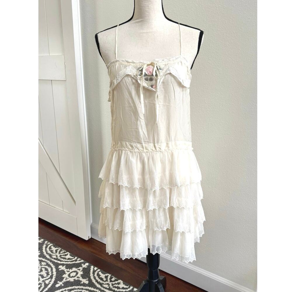 LoveShackFancy NWT Myrna Large Slip Mini Dress Ivory Silk Ruffle Lace $495 - Picture 4 of 16